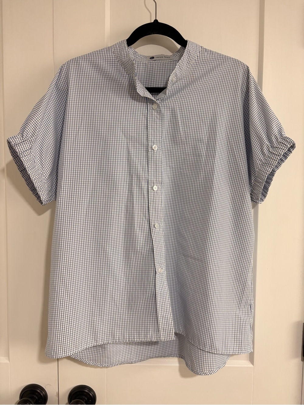 Women's Short-Sleeve Tunic in Light Blue Check